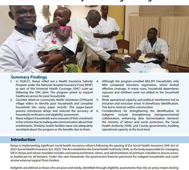 Identifying the Poor for Health Insurance Subsidies: Lessons from the Kenya UHC Indigent Program